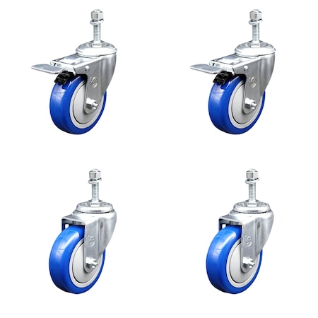 Service Caster 4 Inch SS Blue Poly Swivel 3/8 Inch Threaded Stem Caster Total Lock Brake, 2PK SSTSTTL20S414-PPUB-BLUE-381615-2-S-2